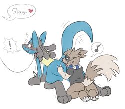 2boys 3_fingers 3_toes all_fours anal anilingus ass big_ass big_feet black_fur blue_eyes blue_fur blush bottomless brown_fur clenched_teeth collar feet furry gay graedius half-closed_eyes heart interspecies kneeling leash looking_back lucario male male/male male_only motion_lines musical_note nervous nintendo nude oral original_character paws pet_play petplay pokemon pokemon_(species) pokemon_dppt pokemon_rse red_eyes rimjob roleplay scarf shirt simple_background stripes sweat tail tailwag testicles text thick_thighs thin_waist trembling video_games white_background yaoi zigzagoon