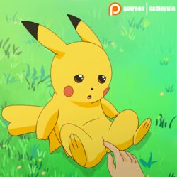 1girls 2018 3_toes ambiguous_gender animated ass black_fur brown_eyes cleft_tail feet female feral fingering furry grass green_background half-closed_eyes human human_on_feral insertion interspecies looking_away mammal nintendo nude open_mouth patreon paws pikachu pokémon_(species) poképhilia pokemon pokemon_rgby pussy pussy_juice rodent sadieyule sitting spread_legs spreading tail text thrusting vaginal_penetration video_games watermark wet yellow_fur zoophilia