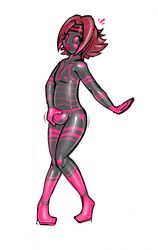 2016 androgynous bulge code_geass female genderswap genderswap_(ftm) girly heart_symbol holding_penis kallen_stadtfeld male male_only masturbation multicolored_hair penis pink_lipstick redflare500 robot_girl robotic rule_63 simple_background sissy solo white_background