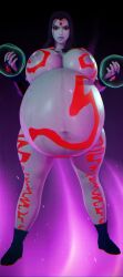 1girls 3d belly big_belly big_breasts body_markings breasts corrupted corruption dc_comics female female_only huge_belly huge_breasts linea_nigra nipples pregnant rav3n3d raven_(dc) solo stretch_marks teen_titans