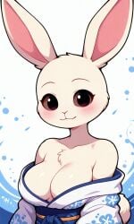 ai ai-created ai_art ai_generated anthro bare_shoulders beastars blush breasts censored covered_nipples cute haru_(beastars) kimono kimono_down kimono_partially_removed looking_at_viewer original partially_undressed pixai rabbit sexy sexy_female showing_breasts tagme white_body white_fur