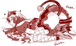 anal_insertion anal_juice ass_up buttplug buttplug_tail devil dildo drawn female female_admiral_(kantai_collection) female_only fishnets heart hiememiko high_heels horns kantai_collection laying_on_bed long_hair looking_back monochrome pillow pussy_juice tiara