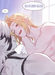 2boys beauty_mark big_pecs blonde earrings furry furry_male furry_with_non-furry gay green_eyes hair heterochromia hugo_vlad interspecies k0shpy male male/male male_focus muscular muscular_male naked naked_male pointy_ears red_eyes smiling von_lycaon white_hair wolf_boy yaoi zenless_zone_zero