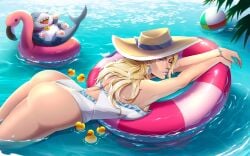 ass ass_focus blonde_female blonde_hair blue_eyes breasts bubble_butt emma_frost emma_frost_(marvel_rivals) emma_frost_(white_wave_queen) jeff_the_land_shark large_breasts marvel marvel_rivals milf swimsuit x-men