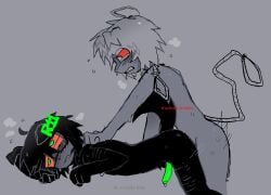2025 2boys black_body black_fur black_hair blush blushing dog_ears dog_tail gay gay_anal gay_domination gay_male gay_sex glasses green_hair green_penis grey_background grey_body grey_fur muhosranskin original_character red_eyes sweat sweatdrop sweating sweaty sweaty_body
