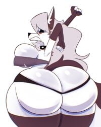 1girls anthro armpits arms_up ass ass_bigger_than_head ass_bigger_than_torso ass_focus big_ass big_breasts bottom_heavy breasts bubble_butt busty crop_top demon demon_girl enormous_ass fat_ass female female_only furry furry_only gigantic_ass gluteal_fold hellhound helluva_boss huge_ass hyper hyper_ass large_ass large_breasts legwear looking_at_viewer looking_back loona_(helluva_boss) massive_ass monamania no_bra no_panties rear_view red_eyes shorts solo spiked_collar tail thick_ass thick_thighs thighhighs thunder_thighs wide_hips