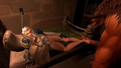 3d animal_genitalia animal_penis annoyed barefoot boralus equine_penis female footjob horsecock human jaina_proudmoore male partially_clothed penis source_filmmaker tauren world_of_warcraft zentaeron