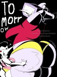 2girls big_ass big_breasts clothing deltarune deltarune_tomorrow genderswap grabbing grabbing_ass gripping_ass hands_behind_head lesbians looking_at_viewer looking_back no_nudity no_sex patreon_username rule_63 sleepwear smiling somethinsour spamton_g_spamton tenna_(deltarune) thick_thighs twitter_username utdr_(toby_fox) yuri