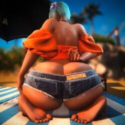 ass_bigger_than_head ass_cheeks ass_crack ass_focus beach_background big_ass big_butt curvaceous curvy curvy_figure denim_shorts feet feet_fetish feet_focus ffxiv final_fantasy_xiv gpose(ffxiv) gpose_(ffxiv) green_eyes green_hair highlander hyur mintyffxiv showing_ass showing_off sitting_down sitting_on_chair summer tan_skin tight_clothing tight_fit voluptuous_body voluptuous_female wide_hips