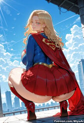 1girl ai_assisted ai_generated aircraft airplane ass blonde_hair blue_eyes blush boots breasts cape curvaceous curvy curvy_female curvy_figure day dc dc_comics female high_heels kara_danvers kara_zor-el large_breasts long_hair looking_at_viewer looking_back miyuai pleated_skirt red_cape skirt smile solo squatting supergirl superhero superman_(series) thick thick_ass thick_butt thick_hips thick_legs thick_thighs thighs voluptuous voluptuous_female wide_hips wide_thighs