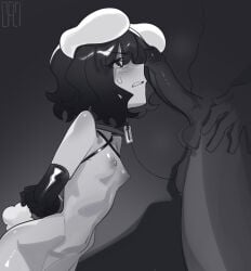 1girl 1other animal_ears breasts cad_(caddo) elbow_gloves gloves inaba_tewi nipples penis rabbit_ears rabbit_girl restrained short_hair small_breasts sweat touhou