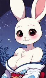 ai ai-created ai_art ai_generated anthro bare_shoulders beastars blush breasts censored covered_nipples cute haru_(beastars) kimono kimono_down kimono_partially_removed looking_at_viewer original partially_undressed pixai rabbit sexy sexy_female showing_breasts tagme white_body white_fur