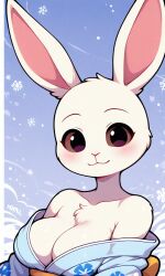 ai ai-created ai_art ai_generated anthro bare_shoulders beastars blush breasts censored covered_nipples cute haru_(beastars) kimono kimono_down kimono_partially_removed looking_at_viewer original partially_undressed pixai rabbit sexy sexy_female showing_breasts tagme white_body white_fur