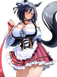 black_hair breasts female hair smoke_klll umamusume