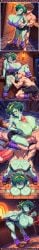 1boy 1girl ahegao ai_generated bare_legs barefoot breast_grab comic cum cunnilingus denim_shorts doggystyle erection faceless_male from_behind green_hair green_skin high_quality huge_breasts indoor leg_warmers multiple_panels muscular_male nipples oral paizuri penis purple_shirt rampa69 rottytops sex shantae_(series) shiny_skin skull_hair_ornament stitches stone_wall sweat thick_thighs tongue_out zombie