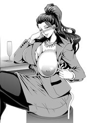 areolae blouse blush breasts breasts_out business_suit business_woman dress_shirt executive_mishiro female huge_breasts idolmaster implied_sex inviting inviting_to_sex long_hair mifune_seijirou nipples office office_lady one_breast_out parted_lips pencil_skirt ponytail puffy_nipples seductive seductive_smile sitting skirt smile solo suggestive suit white_blouse white_shirt