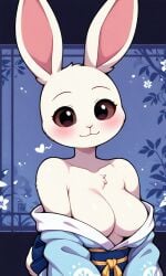 ai ai-created ai_art ai_generated anthro bare_shoulders beastars blush breasts censored covered_nipples cute haru_(beastars) kimono kimono_down kimono_partially_removed looking_at_viewer original partially_undressed pixai rabbit sexy sexy_female showing_breasts tagme white_body white_fur