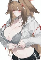 1girls ai_generated animal_ears blush bra dressing female female_only huge_breasts jacket kizirugai sexy solo tagme ye_shunguang zenless_zone_zero