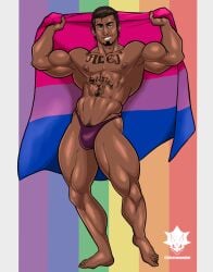 abs alejandro_castilla_(wyldecard) artist_signature biceps big_thighs bisexual bisexual_male bisexual_pride_colors brown_hair brown_hair_male bulge chest_tattoo commission commission_art commissioner_upload flag holding_flag latino latino_male male male_only muscular muscular_male muscular_thighs nipple piercing piercings pride pride_flag pride_month pride_month_2026 pubic_hair pubic_hair_peek saints_row slicked_back_hair solo solo_focus solo_male speedo speedo_only stomach_tattoo tan tan_body tan_skin tattoo tattoos thong thong_only triceramonster underwear underwear_only ych ych_commission ych_result
