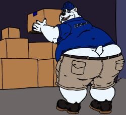 1boy 2025 ass big_ass butt_crack chubby delivery_(commerce) delivery_employee fodxp furry furry_only gay male male_only mascot norte_refrigeracao polar_bear shorts solo white_fur yaoi