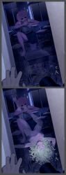 2girls absurdres ashido_mina barefoot black_sclera blush blushing boku_no_hero_academia caught caught_in_the_act chair classroom colored_sclera cute_female_feet delicious_female_feet edit feet feet_up female_focus females_only foot_fetish foot_focus foot_lick foot_play foot_worship footwear_removed gloves green_hair hagakure_tooru_(invisible) hagakure_tooru_(visible) heroine highres holding_another's_foot invisible_girl kidetic kusujinn licking_foot licking_toes looking_at_viewer loving_it pink_skin sucking_toes superheroine toes toes_in_mouth window yuri