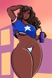 1girls america_chavez bikini blueartfiend boobs breasts brown_eyes brown_hair dark-skinned_female female female_only grand_theft_auto_vi marvel marvel_comics shirt sunglasses thick_thighs thighs topwear vice_city_cover_girl