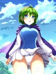 big_breasts blue_eyes fire_emblem fire_emblem:_the_blazing_blade green_hair looking_at_viewer nino_(fire_emblem) panties short_hair white_panties