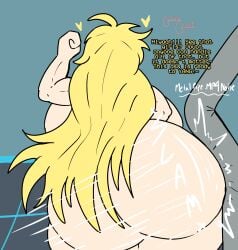1girls 2d ass_attack ass_bump ass_focus ass_slam ass_smash back_view big_ass big_breasts blonde_hair crushing_object dialogue english_text facing_away female female_focus female_only flexing flexing_arms flexing_bicep flexing_muscles guavagrunt huge_ass huge_breasts long_hair metal_pipe metal_pole muscular muscular_female nude nude_female object pipe pole rwby sfx showing_ass showing_off simple_background speech text thick_thighs thighs writing yang_xiao_long