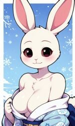 ai ai-created ai_art ai_generated anthro bare_shoulders beastars blush breasts censored covered_nipples cute haru_(beastars) kimono kimono_down kimono_partially_removed looking_at_viewer original partially_undressed pixai rabbit sexy sexy_female showing_breasts tagme white_body white_fur