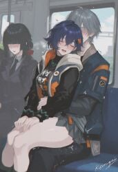 1boy 1girls ai_generated belle_(zenless_zone_zero) brother_and_sister clothed_sex crowd heavy_breathing incest kizirugai public_sex pussy_juice shaking stealth_sex tagme thick_thighs train train_interior trembling wholesome wide_hips wise_(zenless_zone_zero) zenless_zone_zero