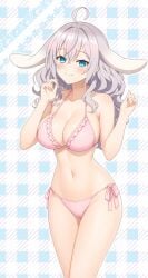 alisa_mikhailovna_kujou bikini cute_face happy large_breasts large_hips pink_bikini roshidere short_hair smiling_at_viewer tokidoki_bosotto_russian_de_dereru_tonari_no_alya-san white_hair