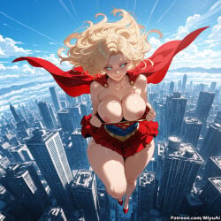 1girl ai_assisted ai_generated blonde_hair blue_eyes breasts building cape city cityscape cloud curvaceous curvy curvy_female curvy_figure day dc dc_comics earrings female giantess jewelry kara_danvers kara_zor-el large_breasts long_hair looking_at_viewer miyuai nipples pleated_skirt red_cape red_skirt skirt skirt_lift sky skyscraper smile solo supergirl superhero superman_(series) tan tanline thick thick_ass thick_butt thick_hips thick_legs thick_thighs voluptuous voluptuous_female wide_hips wide_thighs