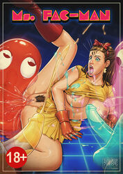 alternate_species balls big_breasts blinky blinky_(pac-man) blue_skin bow breasts brown_hair clothed_sex clothing clyde clyde_(pac-man) cum cum_inside cum_on_body female ghost ghost_penis green_eyes hair human human_focus humanized inky inky_(pac-man) jiang_shi lipstick male mammal monster ms._pac-man namco orange_skin pac-man_(series) penis pink_skin pinky_(pac-man) pubic_hair red_skin skirt spirit straight video_games