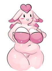 1girls alternate_species bare_shoulders belly big_ass big_breasts black_eyes bottomless bra breast_grab breasts chubby cleavage elpatrixf female female_only happi heart humanoid humanoidized large_ass large_breasts looking_at_viewer navel nintendo nude pink_skin pokemon pokemon_gold_beta pokemon_gsc pokemorph pussy sketch smile solo standing video_games white_background