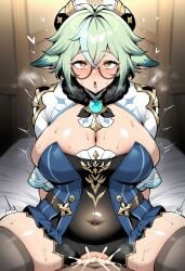 1boy 1girl ahegao ai_generated alternate_breast_size animal_ears beret black_leotard black_thighhighs blue_dress blush breasts cat_ears cleavage clothed_sex clothing covered_navel cowgirl_position crossed_bangs cum cum_in_pussy cum_overflow dress ejaculation eyewear female frilled_leotard fur_collar genshin_impact girl_on_top glasses gold_trim green_hair hair_between_eyes hat hetero huge_breasts large_breasts legwear leotard long_hair long_sleeves looking_at_viewer male multicolored_hair nakadashi navel novart01 on_top open_mouth orange_eyes penis plump pussy rolling_eyes round_eyewear saliva semen semi-rimless_eyewear sex short_hair skindentation solo_focus spread_legs straddling streaked_hair sucrose_(genshin_impact) sweat thick_thighs thighhighs thighs torn_clothes trembling two-tone_leotard vaginal vision_(genshin_impact) white_headwear yellow_eyes