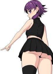 ass ass_focus blush bottomless fire_emblem fire_emblem:_the_sacred_stones from_behind lute_(fire_emblem) magenta_eyes magenta_hair medium_hair no_panties no_panties_under_skirt short_skirt tavi_(hosheezus) thighhighs thighs twintails