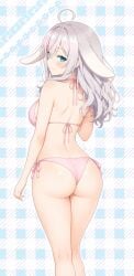 alisa_mikhailovna_kujou back_view bikini cute_face large_ass large_breasts large_hips pink_bikini roshidere smiling_at_viewer tokidoki_bosotto_russian_de_dereru_tonari_no_alya-san white_hair
