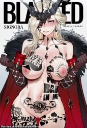 1girl ai_generated anime artist:basicallynomore blacked female genshin_impact looking_at_viewer pubic_tattoo qos qos_tattoo queen_of_spades queen_of_spades_symbol queen_of_spades_tattoo signora_(genshin_impact) tattoo tattoos white_skin