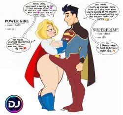 1boy 1girls background big_ass big_breasts boyfriend-girlfriend chris_kent couple dc dc_comics dc_super_hero_boys dc_super_hero_girls dialogue djpaint96-ii hips horny_male intense jon-al kara_danvers kara_zor-el karen_starr power_girl relationship superprime_(dc)
