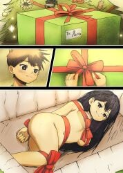 christmas_outfit hero_(omori) mari_(omori) omori present_box present_wrap straight tied_up vegasvat