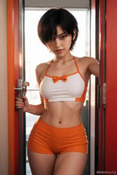 1girl ai_generated bra cleavage evie_(stellar_blade) realistic short_hair sportswear stellar_blade:_blood_rain tomboy tomboyish