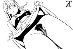 black_and_white bush bushy_pubes darling_in_the_franxx horns patreon pubic_hair simple_shading zero_two_(darling_in_the_franxx) zerot zerotwo