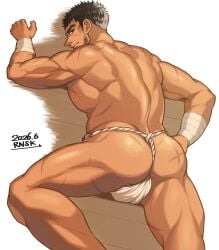 1boy 2026 artist_signature ass ass_cleavage ass_focus back_muscles back_view balls_under_clothes bandage bandaged_arm bara beard beefy biceps big_ass black_hair blue_eyes bubble_ass bubble_butt daddy dat_ass dated dilf edited fundoshi fundoshi_only gay hunk inviting legs_apart looking_at_viewer looking_back lying lying_on_stomach male male_only manly mature_male muscles muscular muscular_arms muscular_ass muscular_back muscular_legs muscular_male muscular_thighs no_body_hair original original_character practically_nude quadriceps rnsk8931_(rnsk_akatsuki) rokushaku_fundoshi scar scar_on_arm scar_on_ass scar_on_face scar_on_leg scar_on_nose seductive short_hair sideburns simple_background smile smirk solo thick_ass thick_eyebrows topless tough_guy v-shaped_eyebrows very_high_resolution watermarked_at_source white_background white_fundoshi wooden_floor yaoi