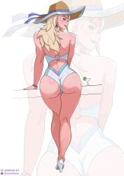 ass ass_focus blonde_female blonde_hair blue_eyes breasts bubble_butt emma_frost emma_frost_(marvel_rivals) emma_frost_(white_wave_queen) large_breasts marvel marvel_rivals milf swimsuit thong_swimsuit valexia x-men