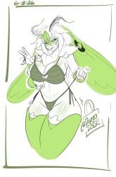 1girl 1girls antennae arthropod_girl big_breasts bikini black_sclera breasts breedable_hips cleavage cleavage_cutout clothing_cutout colored_sclera colored_skin colored_tongue commentary curvy english_commentary fang female green_bikini green_eyes green_hair green_tongue hair_between_eyes head_wings heart_cutout highleg highleg_bikini highres hips indie_virtual_youtuber insect_girl insect_wings juniper_actias juniper_actias_(space_invader) large_breasts looking_at_viewer monster_girl moth_girl moth_wings multicolored_hair skin_fang solo swimsuit thick thick_thighs thighs thong thong_bikini tits virtual_youtuber vtuber white_hair white_skin wide_hips wings