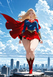 1girl ai_assisted ai_generated belt blonde_hair blue_eyes blue_sky boots breasts cape cloud cloudy_sky curvaceous curvy curvy_female curvy_figure day dc dc_comics female full_body jacket kara_danvers kara_zor-el knee_boots large_breasts lips long_hair long_sleeves looking_at_viewer miniskirt miyuai ocean outdoors pleated_skirt red_cape red_footwear red_skirt skirt sky smile solo standing supergirl superhero superman_(series) thick thick_ass thick_butt thick_hips thick_legs thick_thighs thighs voluptuous voluptuous_female wide_hips wide_thighs wind
