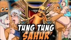 lowres meme multiple_girls tung_tung_tung_sahur unknown_artist worship worshipable_balls worshiping
