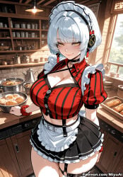1girl ai_assisted ai_generated anby_demara apron bangs black_skirt blush breasts cleavage curvaceous curvy curvy_female curvy_figure eyebrows_visible_through_hair female frills garter_straps indoors large_breasts looking_at_viewer maid maid_headdress midriff miniskirt miyuai navel puffy_short_sleeves short_hair short_sleeves silver_hair skirt smile solo thick thick_ass thick_butt thick_hips thick_legs thick_thighs thigh_strap thighhighs voluptuous voluptuous_female waist_apron wide_hips wide_thighs yellow_eyes zenless_zone_zero