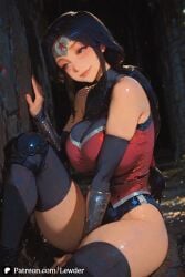 1girls ai_generated ass ass_focus batman batman_(bruce_wayne) big_ass big_breasts black_hair blue_eyes blush breast_grab breasts closed_mouth clothed clothing cute cute_face dc dc_comics female female_focus female_only large_ass large_breasts light-skinned_female light_skin long_hair looking_at_viewer pussy sexy sexy_body sexy_female sexy_pose sitting wonder_woman wonder_woman_(series) younger_female