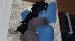 1girls amiya_the_moth blue_body blue_skin cum cum_in_pussy cum_inside dark_blue_hair femboy femboydom grey_body grey_skin lampshaderr34 penis roblox robloxian sex shower shower_sex showering tagme